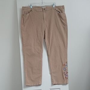 Woman Within Straight Leg Pants with Floral Embroidery Size 24 W